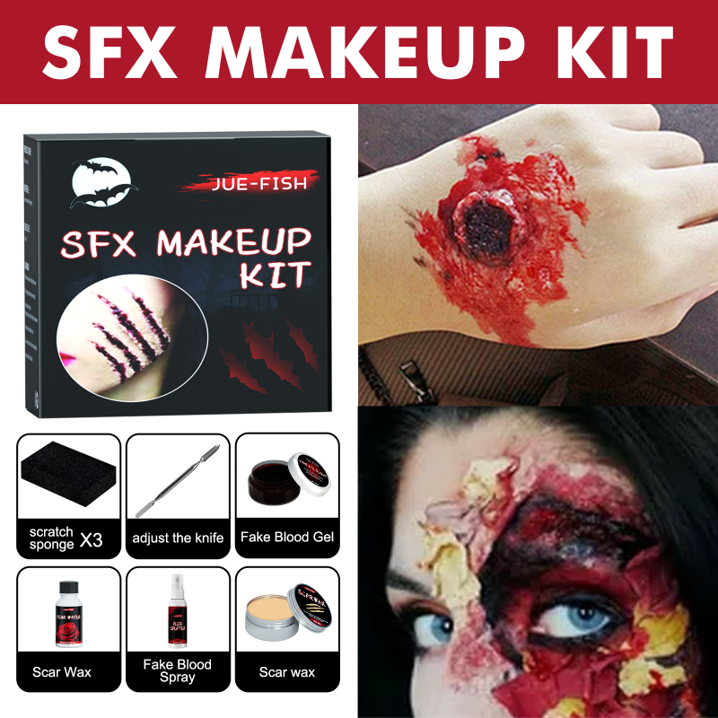 Jue-Fish Halloween Makeup Kit, Simulates Plasma Skin Wax-Shaped Scar Water Wound Makeup Halloween Makeup Kit - Image 2