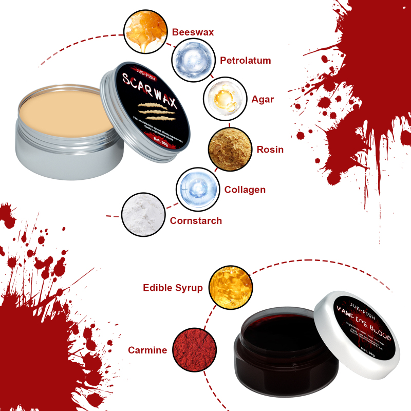 Jue-Fish Halloween Makeup Kit, Simulates Plasma Skin Wax-Shaped Scar Water Wound Makeup Halloween Makeup Kit - Image 3