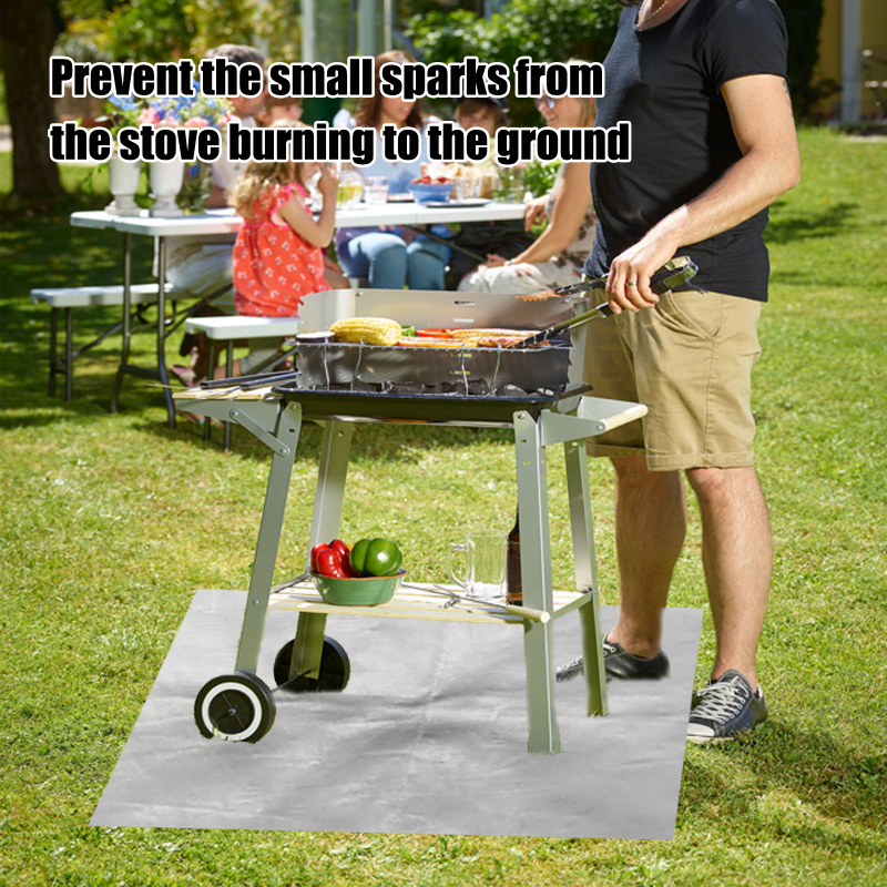 Yegbong Lawn Fire Mat, Outdoor Terrace Barbecue Fire Mat Silver Rectangular Protective Mat - Image 2