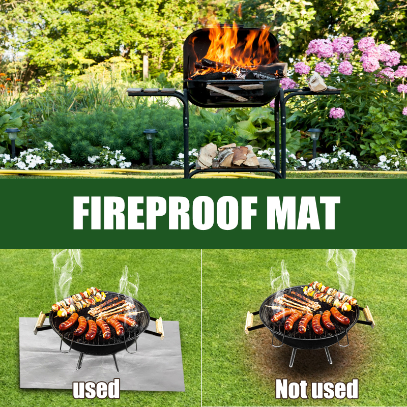 Yegbong Lawn Fire Mat, Outdoor Terrace Barbecue Fire Mat Silver Rectangular Protective Mat - Image 6