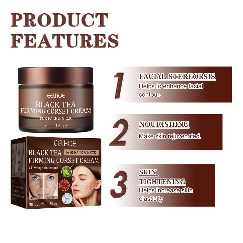 EELHOE Black Tea Firming Moulding Face Cream, Moisturizing Softening Skin Firming Shrinking Pore Face Cream - Image 4