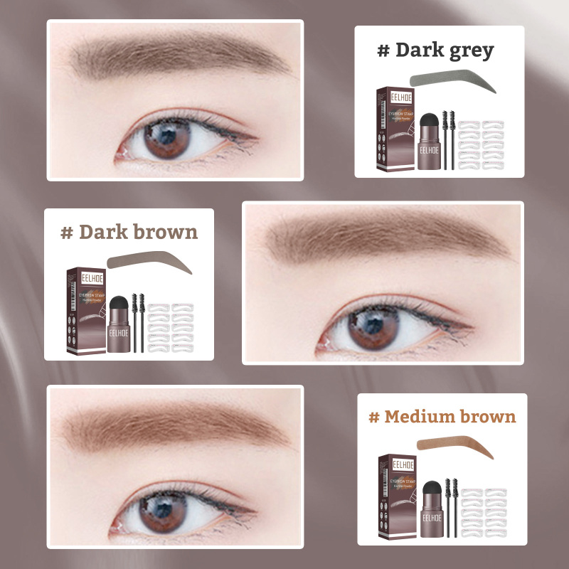 EELHOE Eyebrow Print Mold Eyebrow Drawing (Medium Brown Set) Lazy Eyebrow Filling Makeup Eyebrow Cake Waterproof Hairline Powder - Image 4