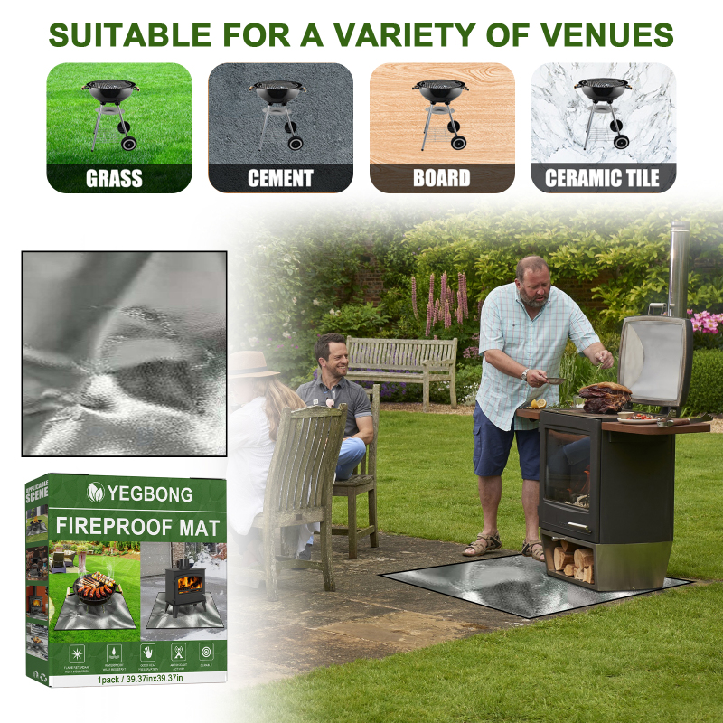 Yegbong Fireproof Mat, Outdoor Lawn Terrace Barbecue Fireproof Silver Rectangular Protective Mat - Image 2