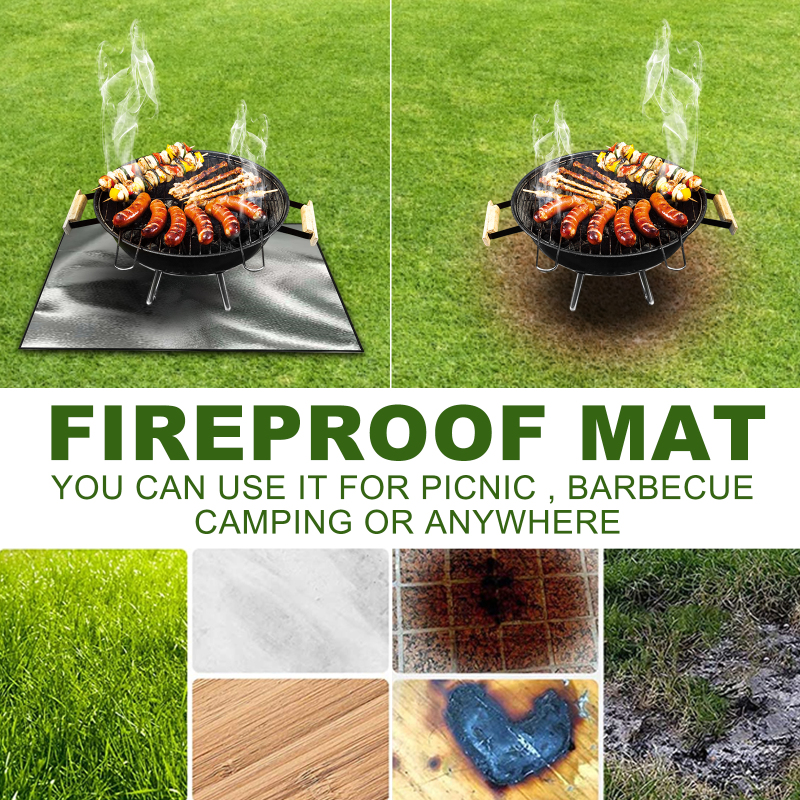 Yegbong Fireproof Mat, Outdoor Lawn Terrace Barbecue Fireproof Silver Rectangular Protective Mat - Image 4