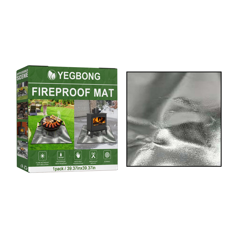 Yegbong Fireproof Mat, Outdoor Lawn Terrace Barbecue Fireproof Silver Rectangular Protective Mat