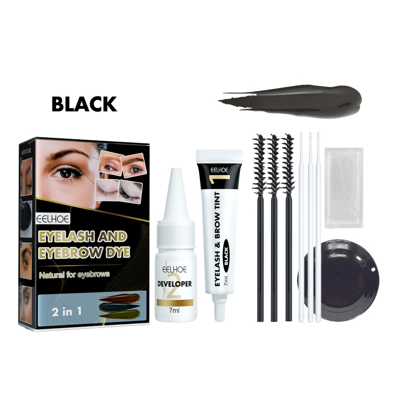 EELHOE Eyebrow And Eyelash Dyeing Set Anti-Perspiration, Non-Fading, Non-Smushing 2-In-1 Eyelash And Eyebrow Dyeing Set