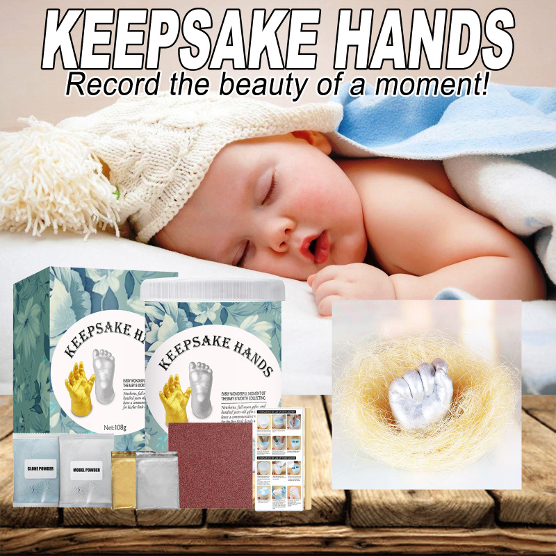 AMZ Baby Hand Model Powder Set, Baby One Hundred Days Souvenir Creative 3D Hand Footprint Clone Model Powder - Image 2