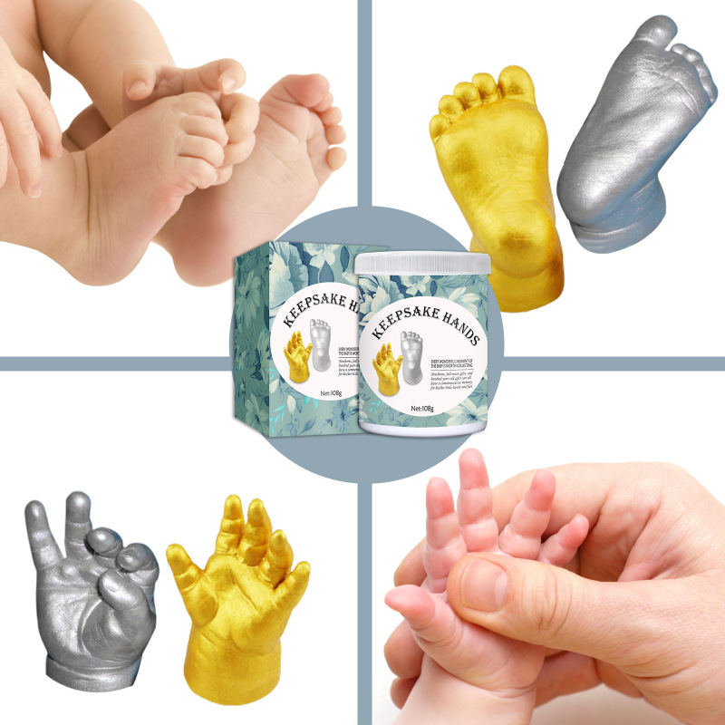 AMZ Baby Hand Model Powder Set, Baby One Hundred Days Souvenir Creative 3D Hand Footprint Clone Model Powder - Image 3