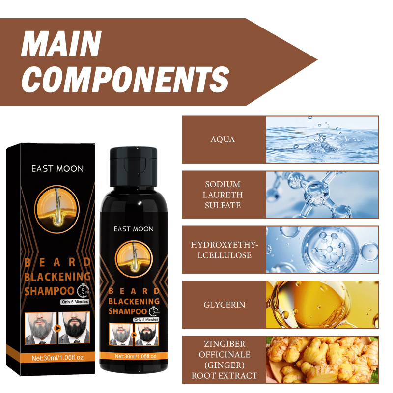 East Moon Shampoo Men's Hair Cleansing Moisturizing Massage Treatment Smoothing Dark Hair Shampoo - Image 5