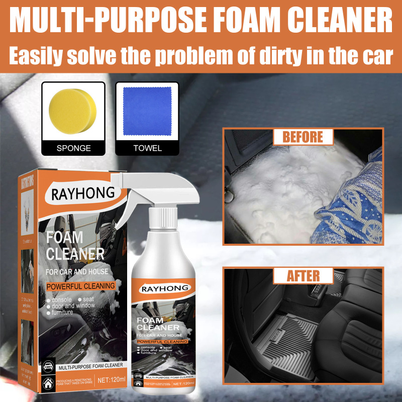 Rayhong Multi-Functional Foam Cleaner For Cars (120ml Set) - A Stain Cleaner For Car Steering Wheels And Plastic Fabric Seats - Image 2