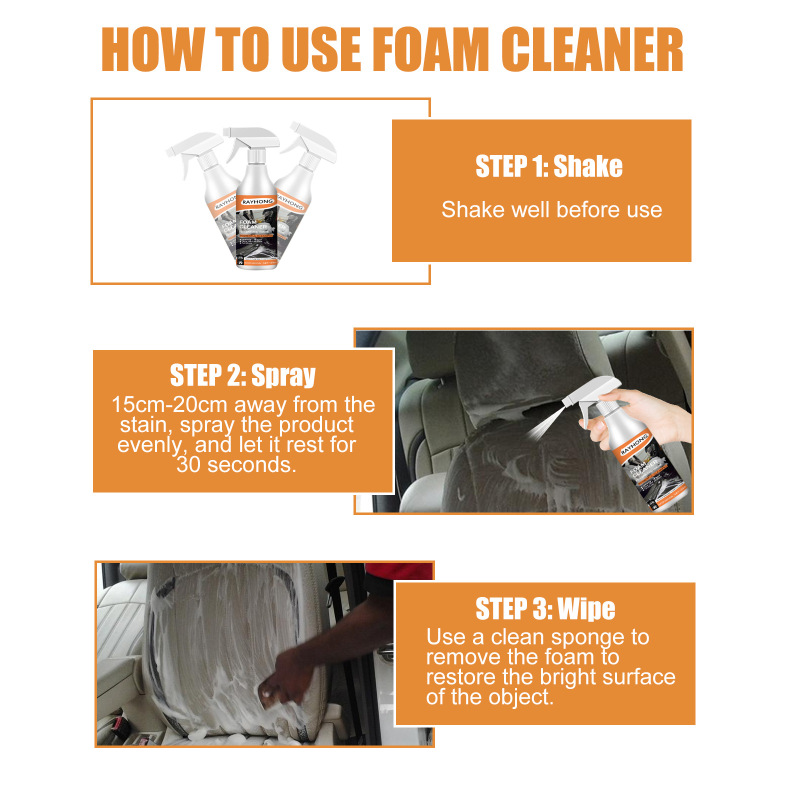 Rayhong Multi-Functional Foam Cleaner For Cars (120ml Set) - A Stain Cleaner For Car Steering Wheels And Plastic Fabric Seats - Image 5